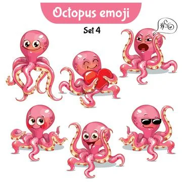 Vector set of cute octopus characters. Stock Illustration