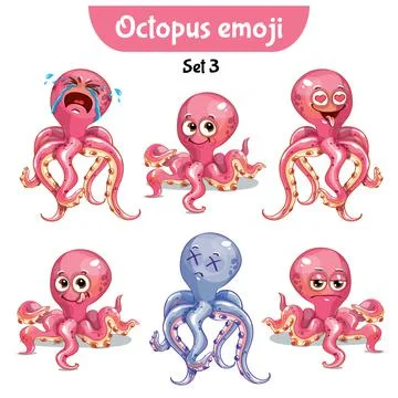 Vector set of cute octopus characters. Stock Illustration