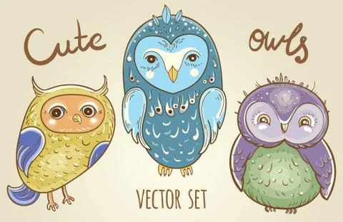 Vector set with cute owls Stock Illustration