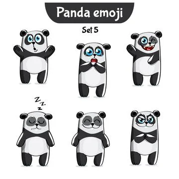 Vector set of cute panda characters. Stock Illustration