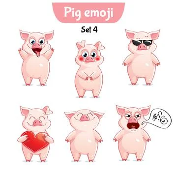 Vector set of cute pig characters. Stock Illustration