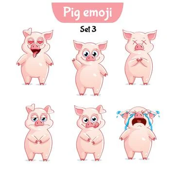 Vector set of cute pig characters. Stock Illustration