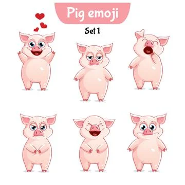 Vector set of cute pig characters. Stock Illustration