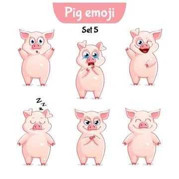 Vector set of cute pig characters. Stock Illustration