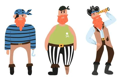 Vector set of cute pirate men. Stock Illustration