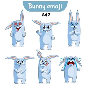 Vector set of cute rabbit characters. Stock Illustration