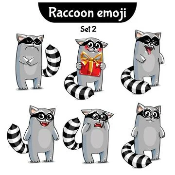 Vector set of cute raccoon characters. Stock-Illustration