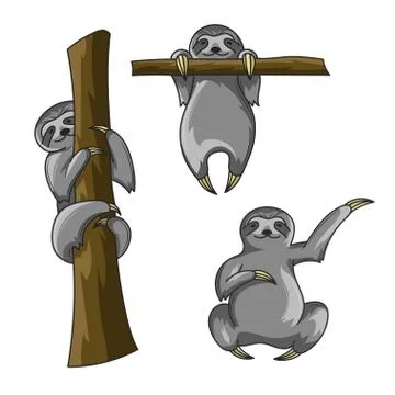 Vector set of cute sloths. Cartoon style. Sloth print for t-shirt. Vector art Stock Illustration