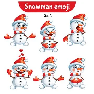 Vector set of cute snowman characters. Stock Illustration