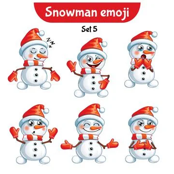 Vector set of cute snowman characters. Stock Illustration