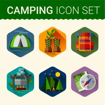 Vector set of cute various camping icons Stock Illustration