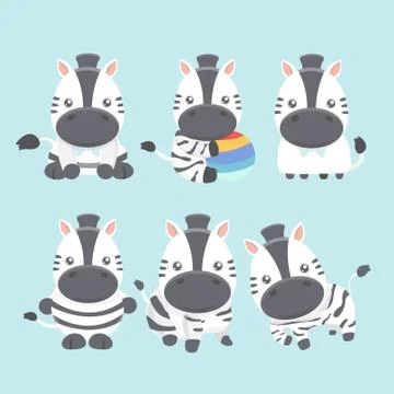 Vector set cute zebra in cartoon style. Stock Illustration