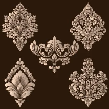 Vector set of damask ornamental elements. Elegant floral abstract elements fo 스톡 일러스트