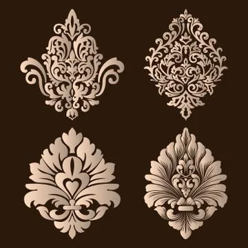 Vector set of damask ornamental elements. Elegant floral abstract elements fo Illustrazione stock