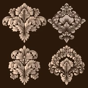 Vector set of damask ornamental elements. Elegant floral abstract elements fo Stock Illustration