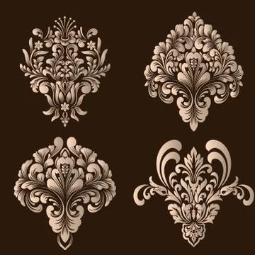 Vector set of damask ornamental elements. Elegant floral abstract elements fo Stock Illustration