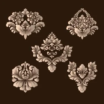 Vector set of damask ornamental elements. Elegant floral abstract elements fo Illustrazione stock