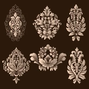 Vector set of damask ornamental elements. Elegant floral abstract elements fo Illustrazione stock