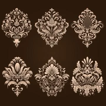 Vector set of damask ornamental elements. Elegant floral abstract elements fo 스톡 일러스트
