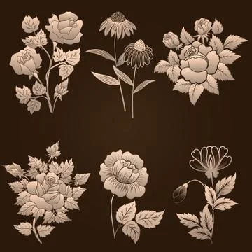 Vector set of damask ornamental elements. Elegant floral abstract elements fo Stock Illustration