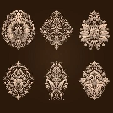 Vector set of damask ornamental elements. Elegant floral abstract elements fo 스톡 일러스트