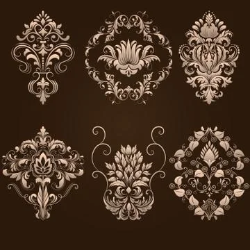 Vector set of damask ornamental elements. Elegant floral abstract elements fo イラスト素材