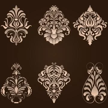 Vector set of damask ornamental elements. Elegant floral abstract elements fo Stock Illustration