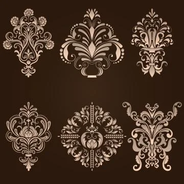 Vector set of damask ornamental elements. Elegant floral abstract elements fo Illustrazione stock