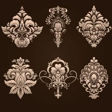 Vector set of damask ornamental elements. Elegant floral abstract elements fo Illustrazione stock