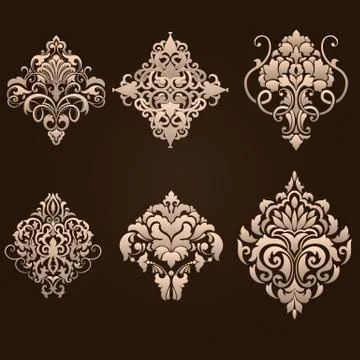 Vector set of damask ornamental elements. Elegant floral abstract elements fo Illustrazione stock