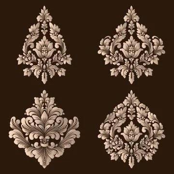 Vector set of damask ornamental elements. Elegant floral abstract elements fo Illustrazione stock