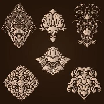 Vector set of damask ornamental elements. Elegant floral abstract elements fo 스톡 일러스트