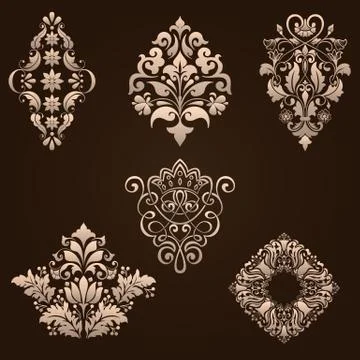 Vector set of damask ornamental elements. Elegant floral abstract elements fo Illustrazione stock