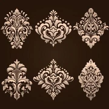 Vector set of damask ornamental elements. Elegant floral abstract elements fo Stock Illustration