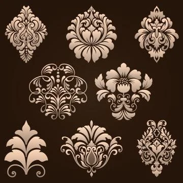 Vector set of damask ornamental elements. Elegant floral abstract elements fo Illustrazione stock