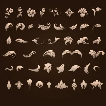 Vector set of damask ornamental elements. Elegant floral abstract elements fo Illustrazione stock