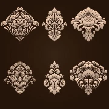 Vector set of damask ornamental elements. Elegant floral abstract elements fo Illustrazione stock