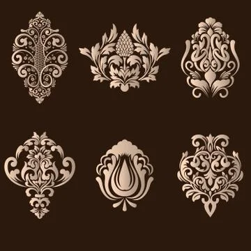 Vector set of damask ornamental elements. Elegant floral abstract elements fo Illustrazione stock