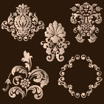 Vector set of damask ornamental elements. Elegant floral abstract elements fo Illustrazione stock