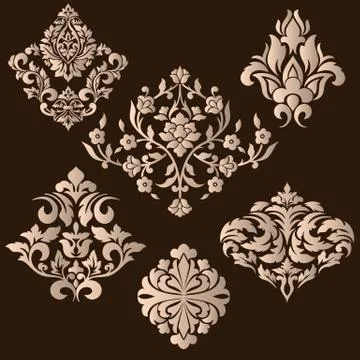 Vector set of damask ornamental elements. Elegant floral abstract elements fo 스톡 일러스트