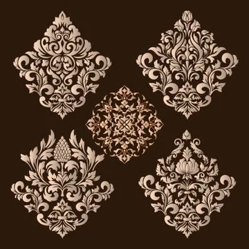 Vector set of damask ornamental elements. Elegant floral abstract elements fo Illustrazione stock