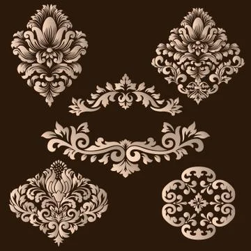 Vector set of damask ornamental elements. Elegant floral abstract elements fo Illustrazione stock
