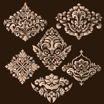 Vector set of damask ornamental elements. Elegant floral abstract elements fo Illustrazione stock