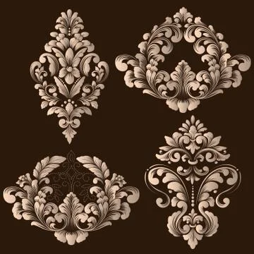 Vector set of damask ornamental elements. Elegant floral abstract elements fo 스톡 일러스트