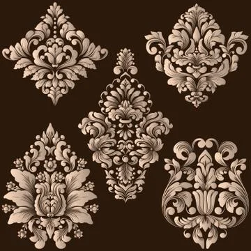 Vector set of damask ornamental elements. Elegant floral abstract elements fo Illustrazione stock