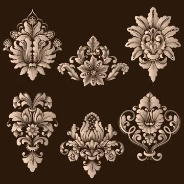 Vector set of damask ornamental elements. Elegant floral abstract elements fo 스톡 일러스트