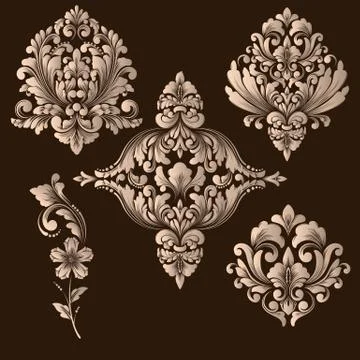 Vector set of damask ornamental elements. Elegant floral abstract elements fo Illustrazione stock