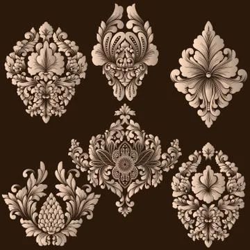 Vector set of damask ornamental elements. Elegant floral abstract elements fo Stock Illustration