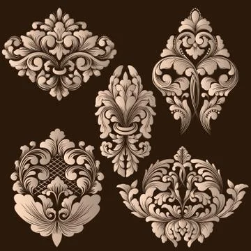 Vector set of damask ornamental elements. Elegant floral abstract elements fo Illustrazione stock
