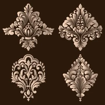 Vector set of damask ornamental elements. Elegant floral abstract elements for Illustrazione stock